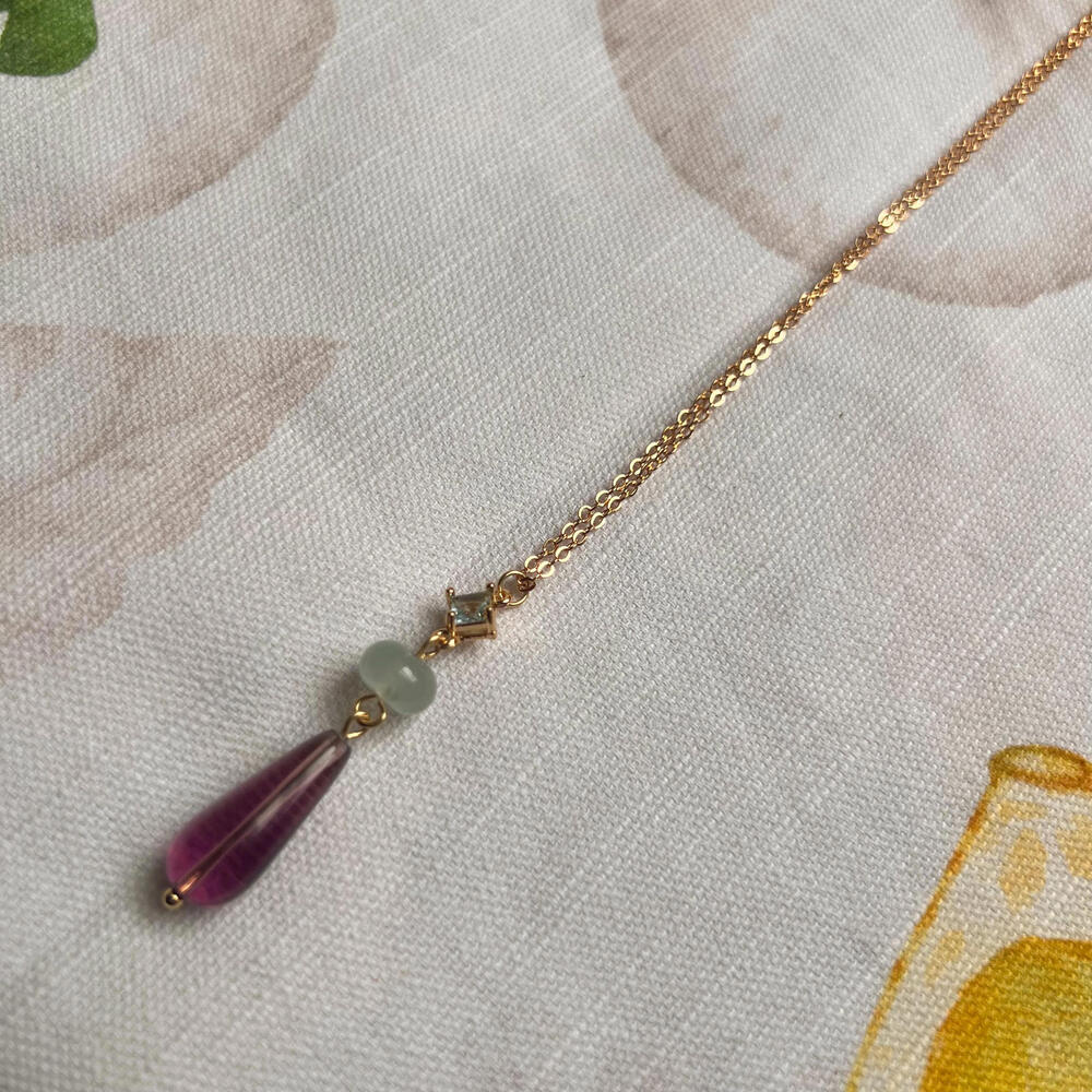 Aquamarine Winter Ice Plum Amethyst Czech Crystal Glass Zirconia Casual Necklace - Picture 5 of 7